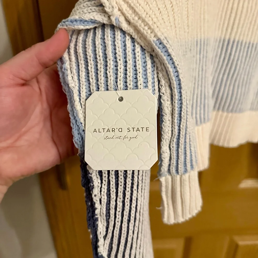 NWT! Altar'd State Beige and Blue Striped Sweater | Size XL - Picture 7 of 9